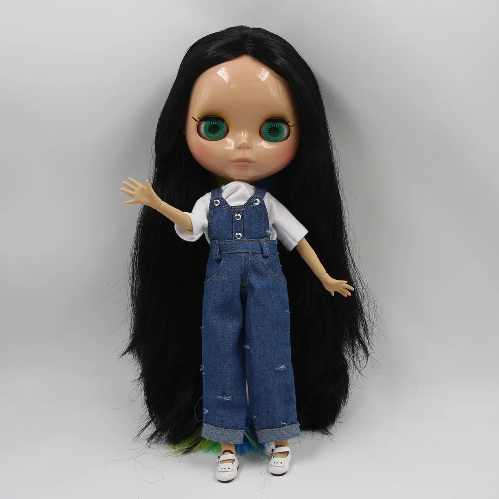 Кукла Blyth ICY DBS с блестящим лицом красивым черным смешанным цветом прямые волосы