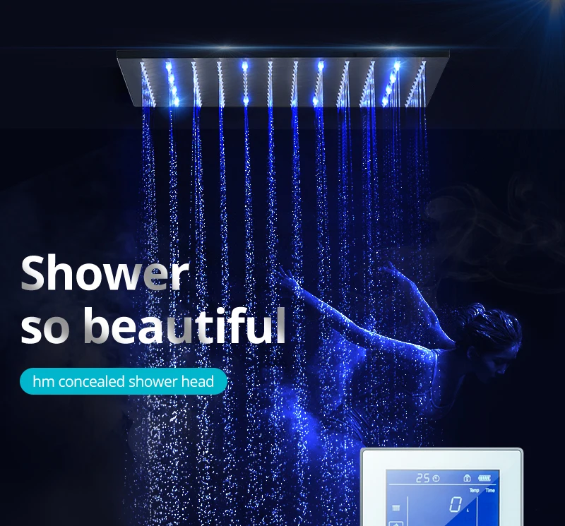 Luxury Thermostat 16 inch Shower System LCD Touch Screen Digital Display Black Large Shower Set 180 Degree Rotating Lower Faucet (1)