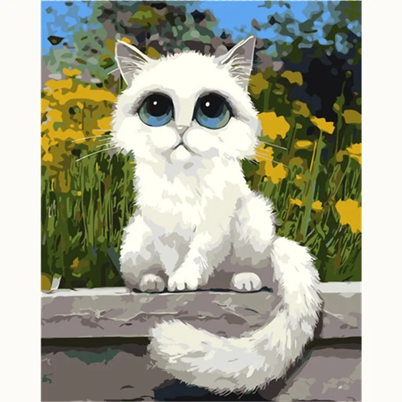 Cuadro de gato blanco pintado a mano para niños, pintura acrílica de dibujos  animados, arte de pared moderno, regalo - AliExpress Hogar y jardín