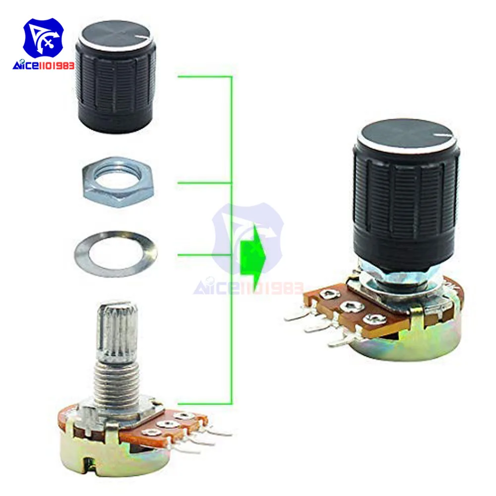 1 шт. 1 к 2 к 5 к 10 к 20 к 50 к 100 к 250 к 500 к 1 м ом 3 Pin Knurled прямая труба конус поворотный потенциометр резистор ж/ручка для Audrino