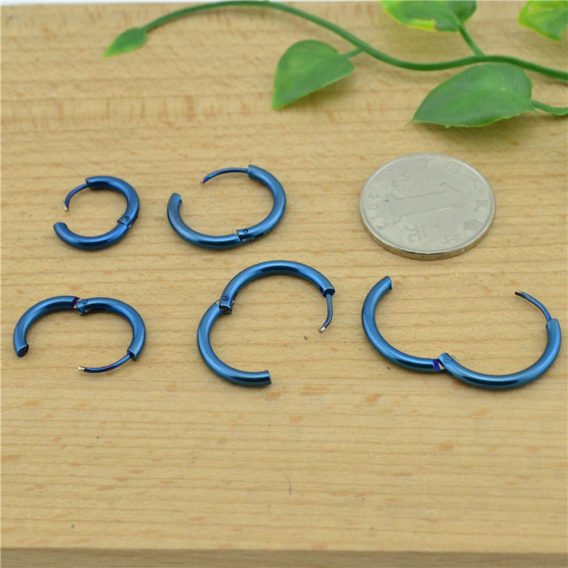 2pcs Stainless steel Hoop Earrings for men women Fashion jewelry nose lip rings ear Small Circle blue black Round Ladies Earings 5