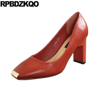 

Square Toe Court Metal 3 Inch Size 4 34 Retro High Heels Pumps Office 2018 Fashion Vintage Red Thick European Designer Shoes
