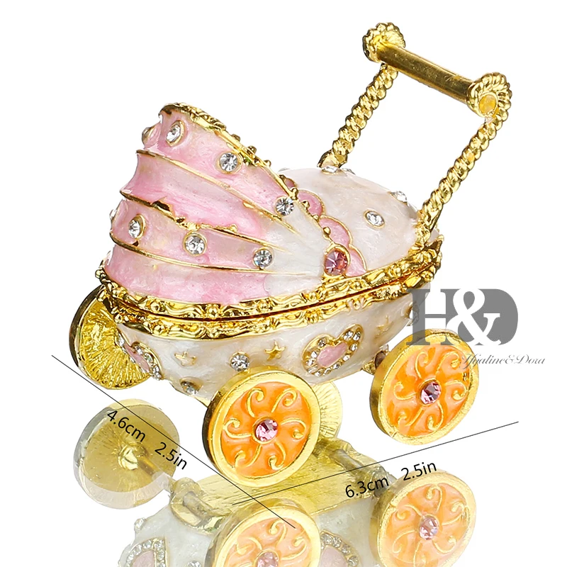 H& D 2,5 ''детская розовая коляска, шкатулка для ювелирных изделий, украшенная драгоценными камнями, коробка для ключей, декор ручной работы, эмалированный декоративный подарок