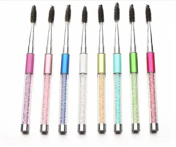 

100 pcs 8 Colors Rhinestone Acrylic Handle Eyelash Brushes Combs Spiral Mascara Wands Eyelash Extension Applicator Spoolers Make