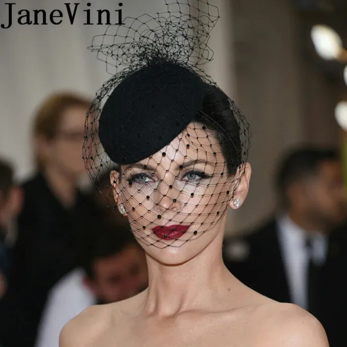 Black Birdcage Veil Wedding Hat White 