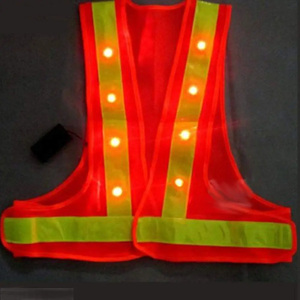 

Flashing LED Safety Vest Reflective Workers With LEDS And 2 Flashing Functions Ultra Bright Orange Strips Outdoor One Size