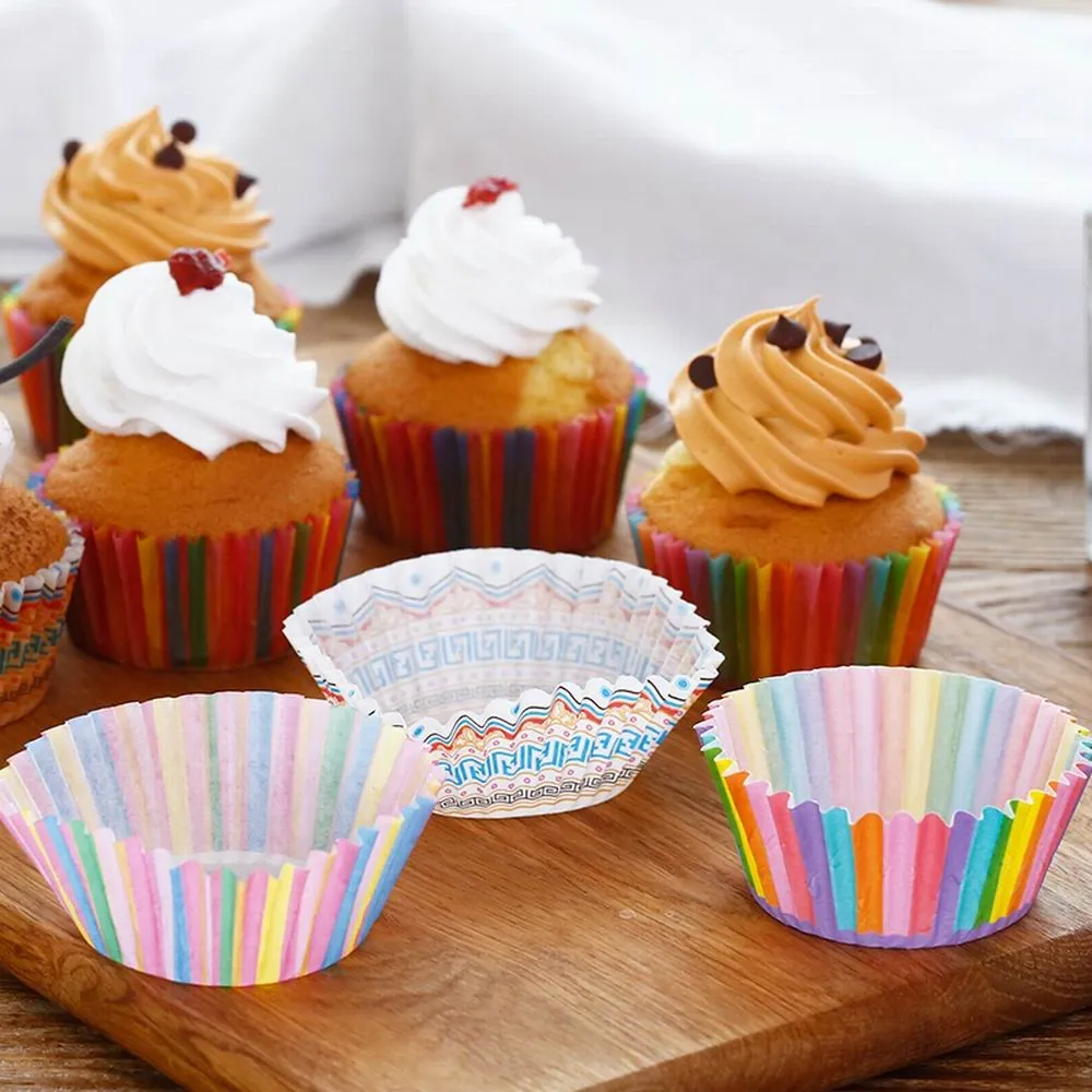 

100Pcs Colorful Rainbow Paper Cake Cupcake Liner Baking Muffin Box Cup Case Party Tray Mold Tools wedding decoration