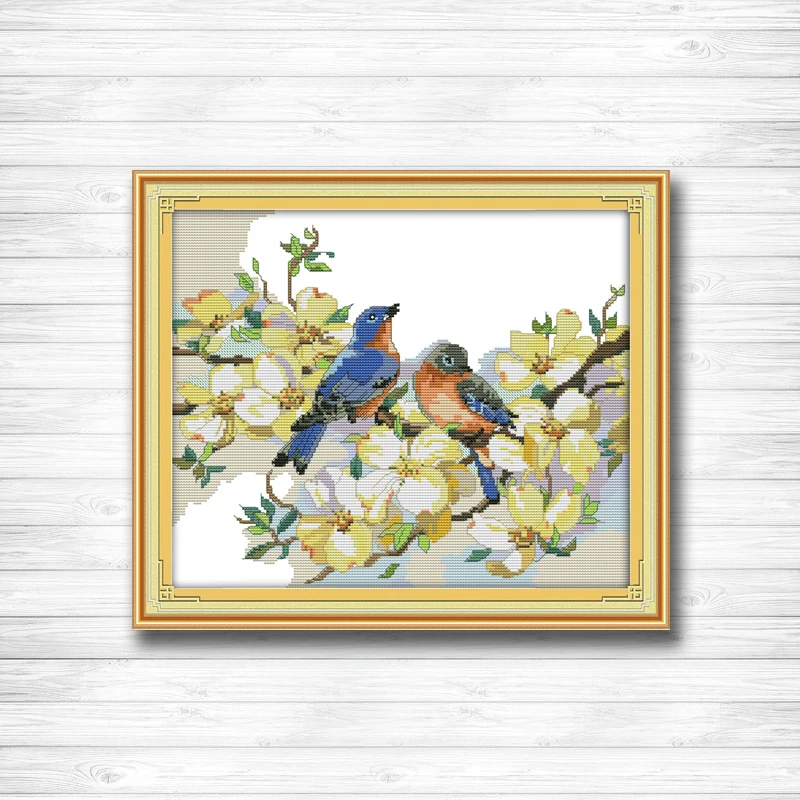 

Singing birds and fragrant flowers painting counted printed on canvas DMC 14CT 11CT Cross Stitch Embroidery kits Needlework Sets