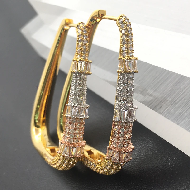 

Lanyika Fashion Jewelry Elegant Square Big Ear Loops Micro Plated Zircon Wedding Party Earrings Luxury Bridal Daily Best Gift