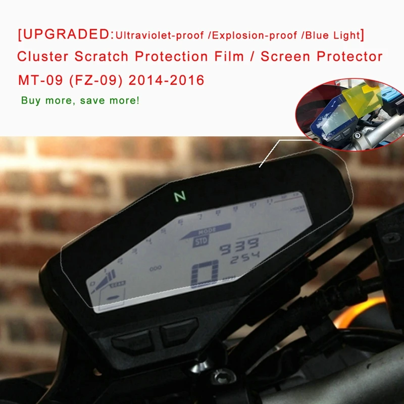 [UPGRADED] For Yamaha MT-09 FZ-09 MT09 2014-2016 Cluster Scratch Protection Film Screen Protector Blue Light Explosion-proof (4)