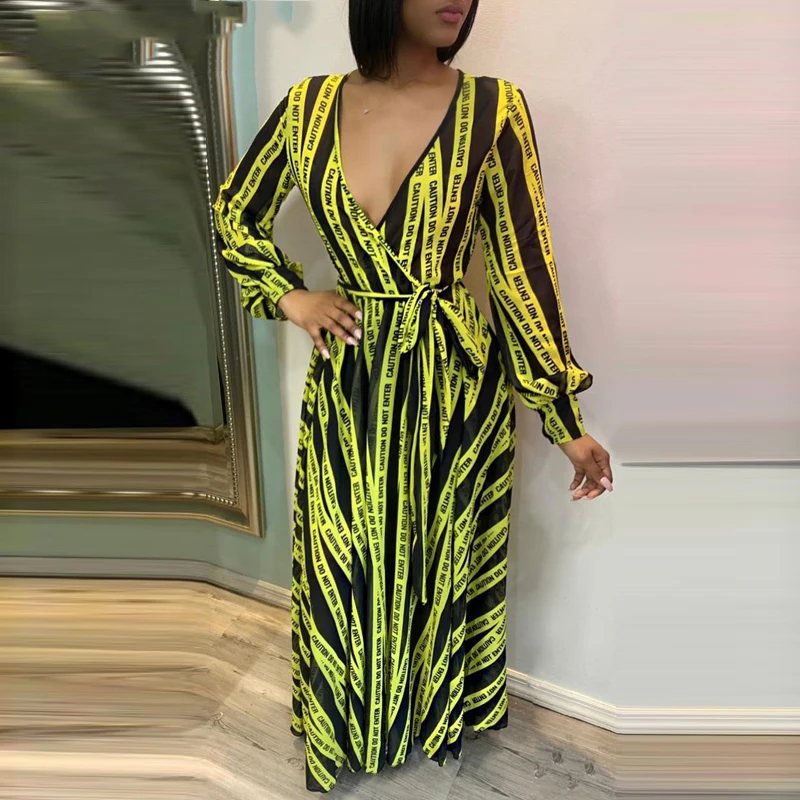 

V Neck Long Wrap Dress Women Long Sleeve Spring Fall Casual Dress Streetwear Elegant Formal Party Maxi Vestidos robe femme