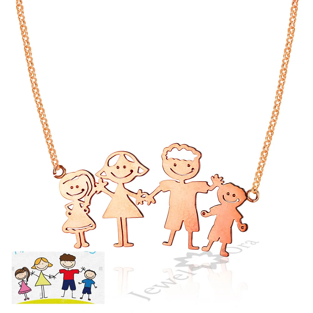 

Custom Family Chidlren Gift Ideas Personalized Your Necklace Family Pendant Gift 925 Sterling Silver Loving Family Drawing