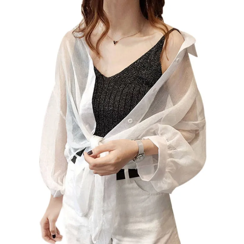 

Women Chiffon Solid Color Cardigan Long Sleeve Top Cover up sunscreen Shirt elegant Breathable Blouse Summer