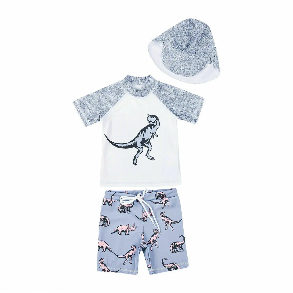 

IMCUTE 3PCS Children's Dinosaur Print Clothes Set with Hat Toddler Baby Boy Swimming Bathing Suit