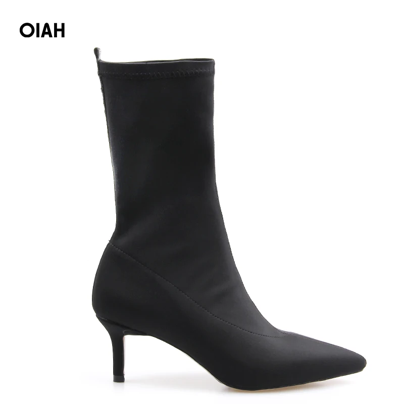 

Fashion Women Ankle Boots Lycra Solid Pointed Toe Stretch Fabric Thin Heels Ankle Boots Shoes Autumn Spring Boots Shoes