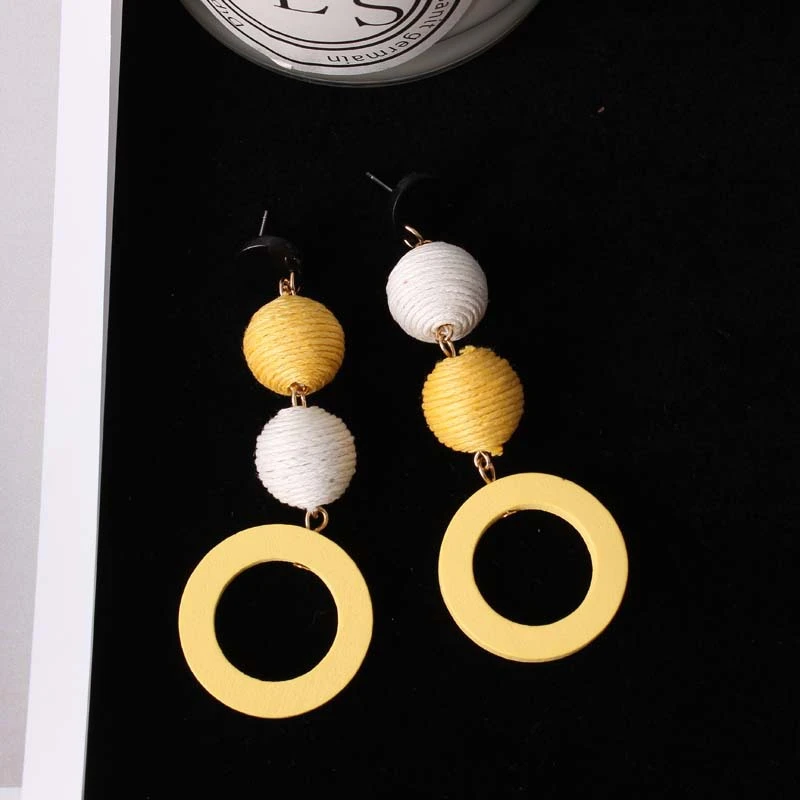 Yobest два сережки-шарики для женщин круглые деревянные пом Висячие серьги желтый синий бисер мяч ювелирные изделия в стиле "Бохо"