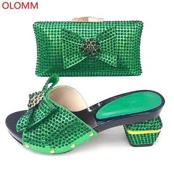 

OLOMM Italian Shoes with Matching Bags Set Decorated with Rhinestone Nigerian Shoes and Matching Bags Shoe and Bag !RR1-10