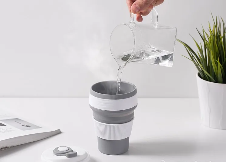 350 мл Портативная Складная чашка для путешествий, силиконовая телескопическая чашка для питья кофе, герметичная чашка для отдыха на природе, туризма, воды с крышками
