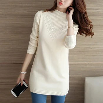 

2019 Autumn Winter Warm Women Sweaters and Pullovers Hollow Out Turtleneck Long Sleeve Solid Knitted Pull Femme maglioni donna