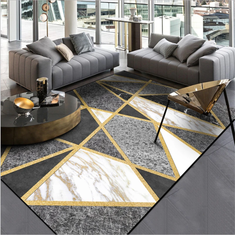 

Carpets for Living Room European Black and White Gray Marble Gold Line Cross Carpet Carpet Kids Room Soft Coffee Table Mat