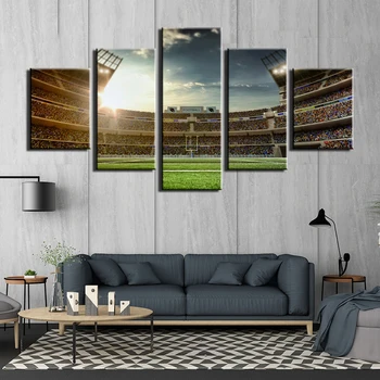 

Printing Canvas Wall Art 5 Panels Posters Painting Football Field Sports Pictures for Football Fans Gift Home Decor Framed