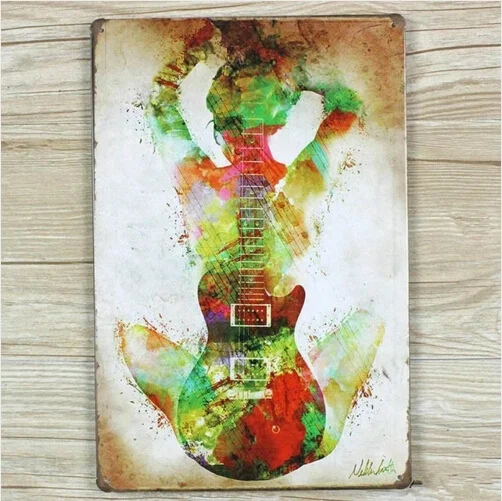 Ретро Гитара плакат Металл Признаки старинные домашнего Олово бар настенный Декор Девушка знак 20x30 см