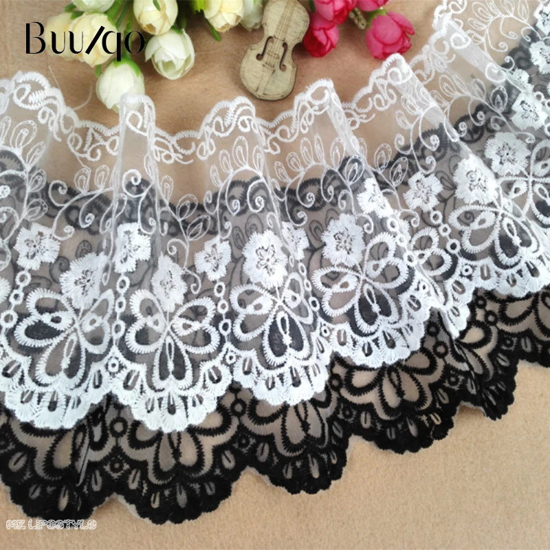 

buulqo Black white 100*12cm wide organza embroidered Water soluble lace trim For Sewing crafts lace handmade accessories DIY