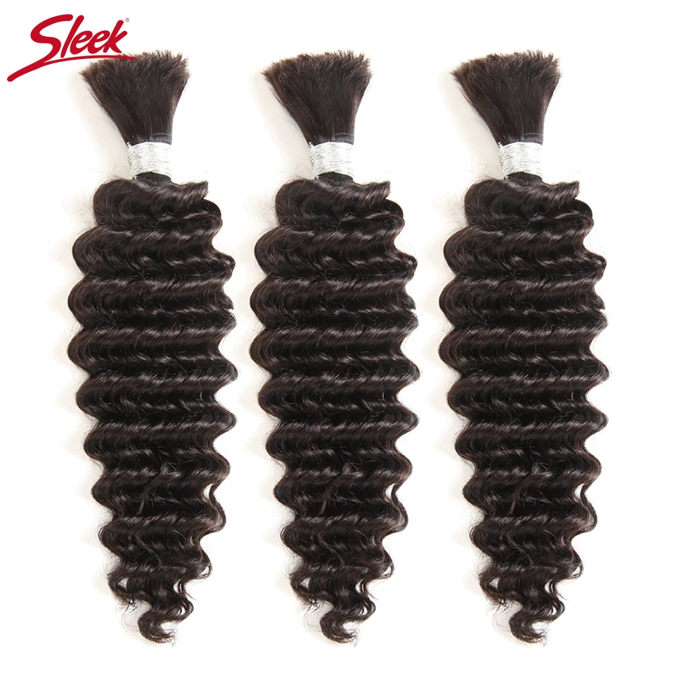 Sleek Remy Human Hair Indian Deep Wave Bundles Hair For Braiding In Natural Color 8 To30 Inch Crochet Braids No Weft Hair Bulk