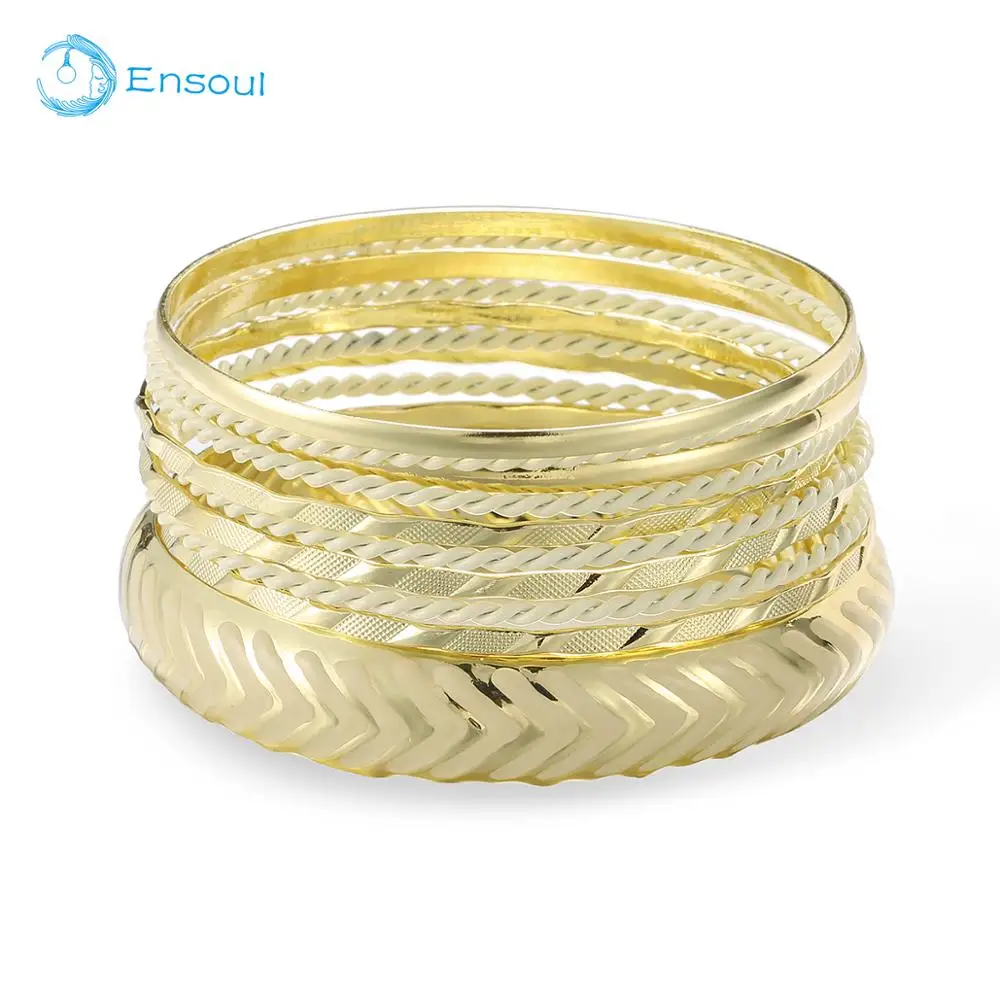 

ENSOUL New Style Shiny Gold With Ivory Color Mixed Multi Metal African Indian Bangles Bracelets Set Jewelry For Women 10Pcs/Set