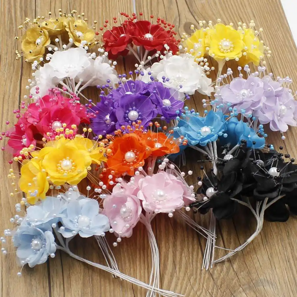 

6 pieces / piece gold bridal tiara flower mini silk artificial rose flower bouquet scrap flower leaf stamen wedding