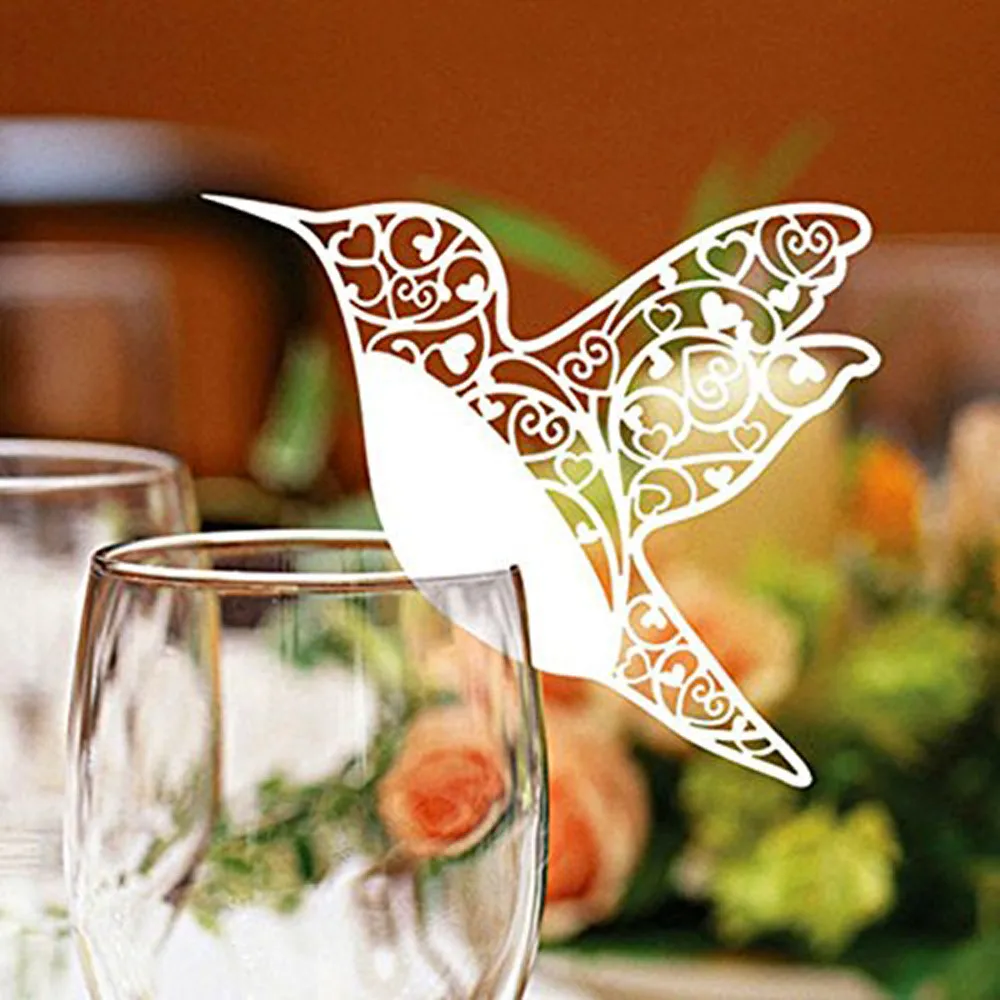 

Card 2019 50pcs Love Bird Table Mark Wine Glass Name Place Card Wedding Party Decor