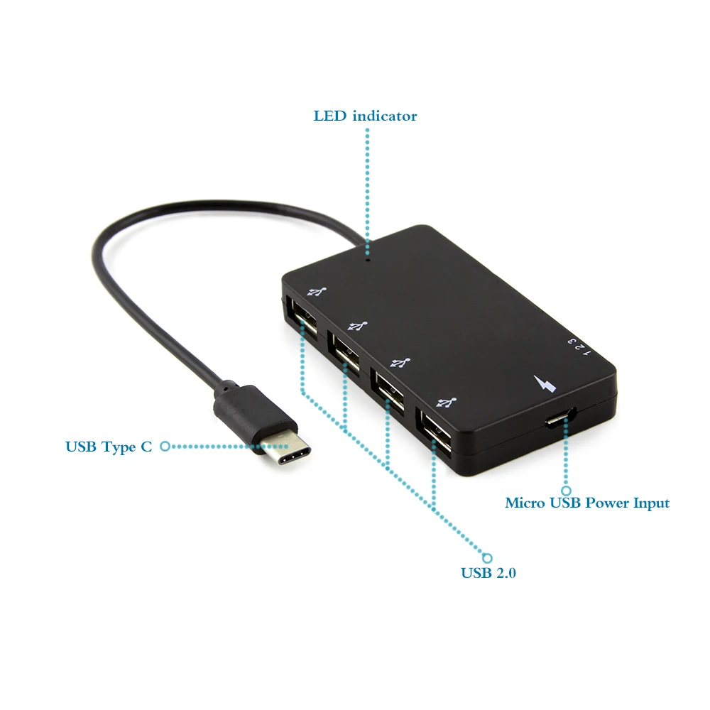 CHUYI 4 в 1 usb type C концентратор до 4 портов USB 2,0 концентратор переходник разветвитель+ OTG Micro usb зарядный порт для ноутбука планшета смартфона