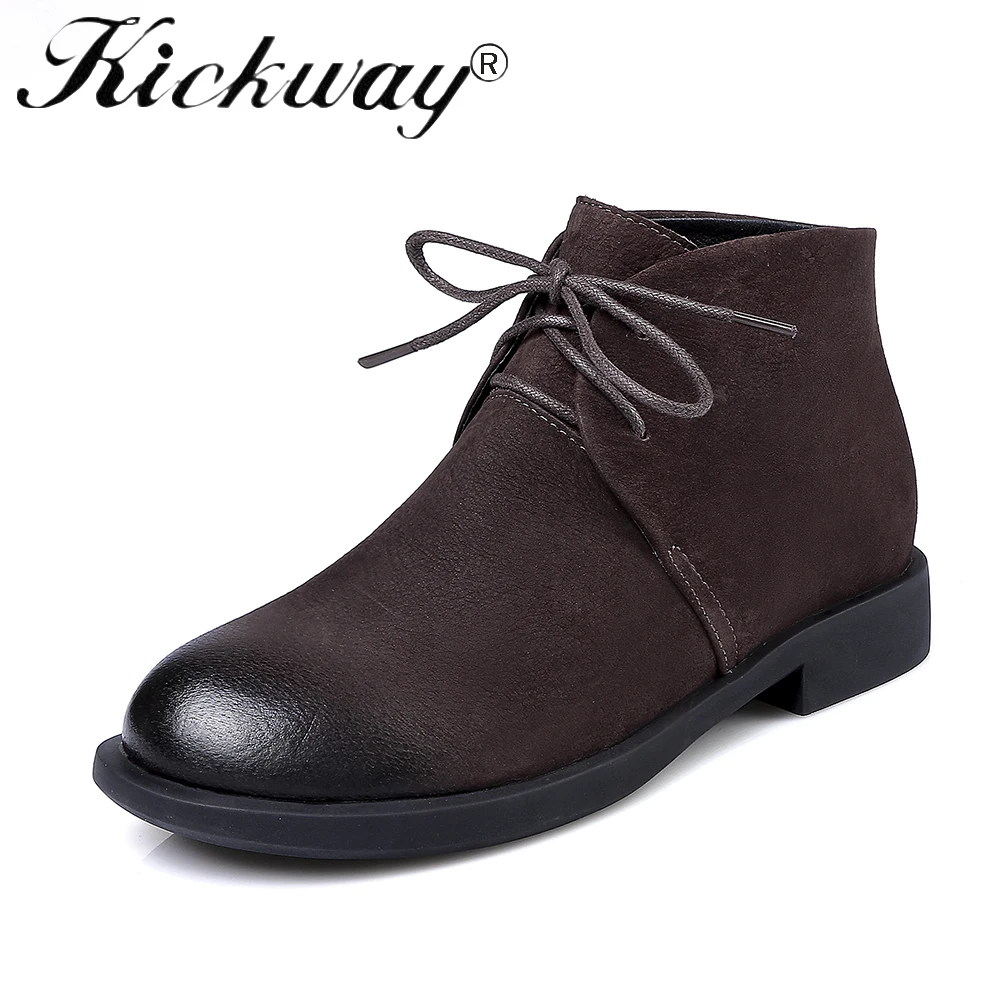 

Kickway 2017 Autumn Shoes Women Ankle Boots Genuine Leather Low Heel Lace Up Cowhide Woman Boots Botas Femininas De Inverno