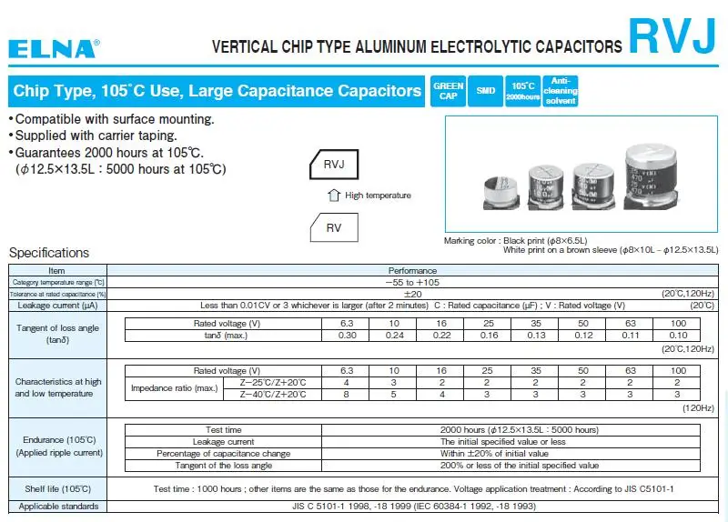100pcs 220uF 50V ELNA RVJ 50V220uF SMD Electrolytic Capacitor 12.5X13.5mm