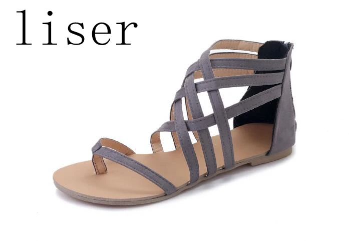 

liser Gladiator Sandals Shoes Women Peep-toe Summer Sandals Clip Toe Ankle Tie Zipper Female Footwear Beach Flats Shoes Sandals