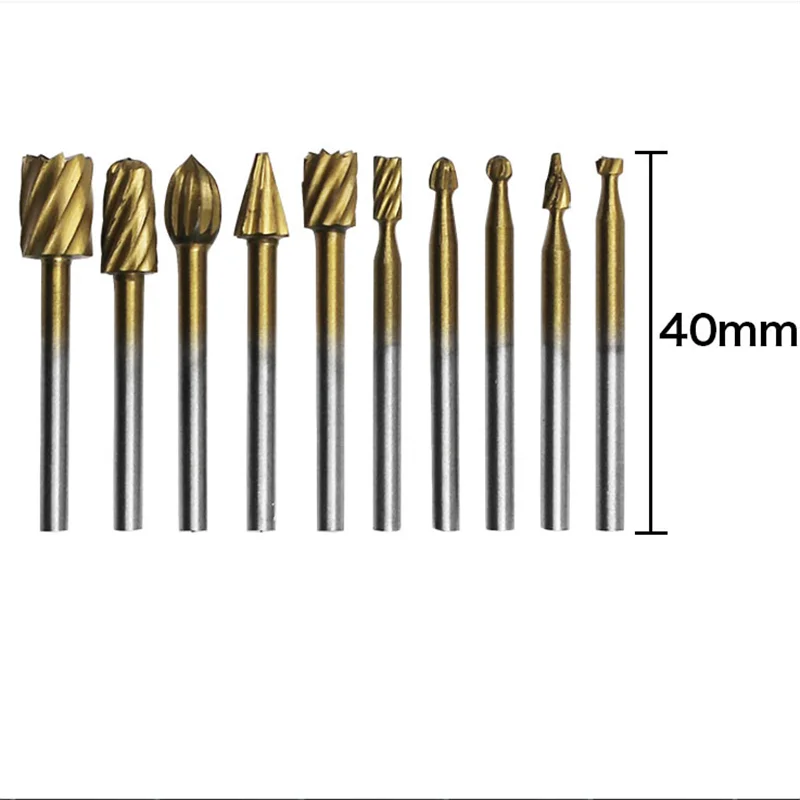 

10Pcs/set HSS Titanium Routing Rotary Milling Rotary File Cutter Wood Carving Carved Knife Cutter Tools