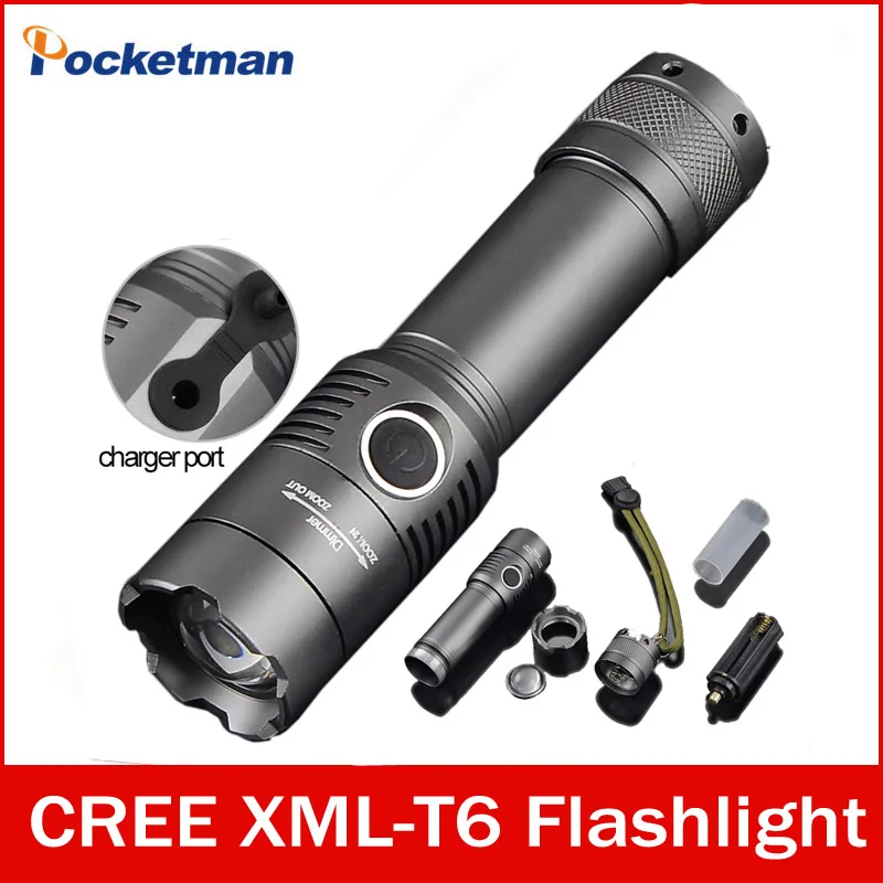 

3800 Lumens Powerful LED Flashlight T6 Rechagerable Keychain Torch 3 Modes Tactical Flashlight Zoomable Torche Lampe ZK93