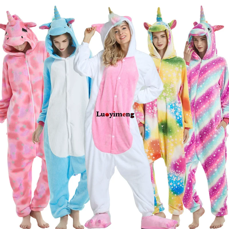 

Kigurumi Onesie For Women Sleepwear Adult Animal Unicorn Pajamas Boys Girls Cartoon Sleepwear Winter Warm Flannel Hooded Pyjamas