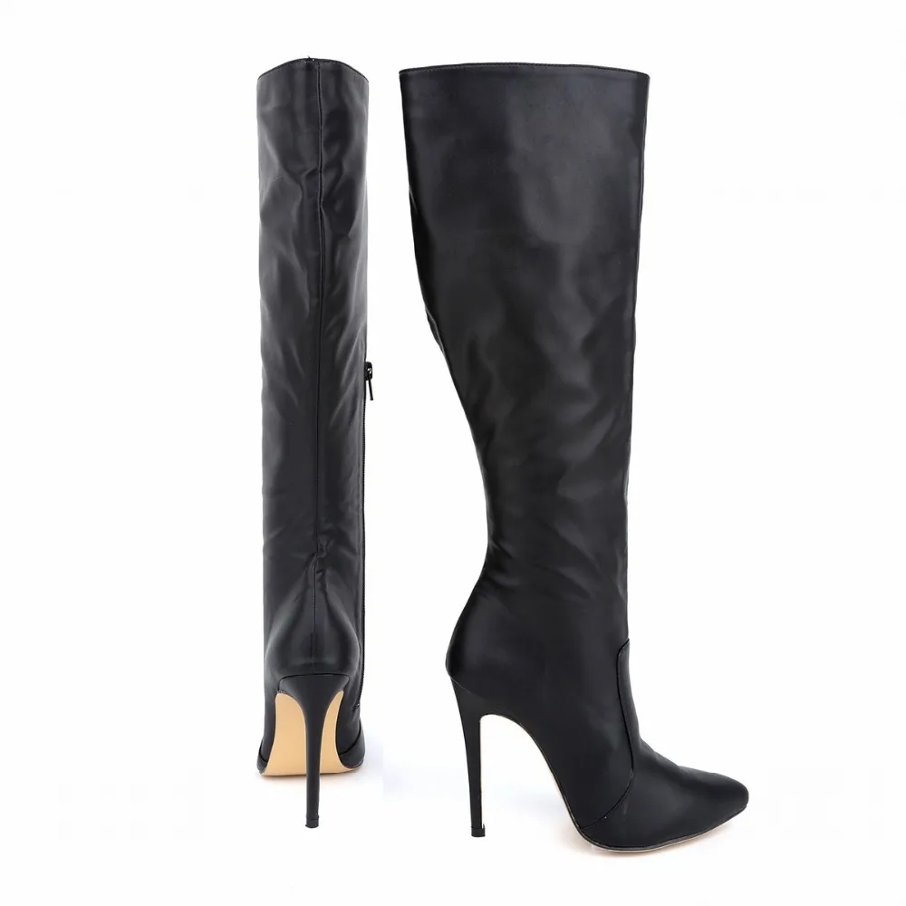 Женские кожаные ботинки с острым носком на высоком каблуке сезон осень-зима эластичные ботинки до середины икры американские размеры 4-11 769-3MA
