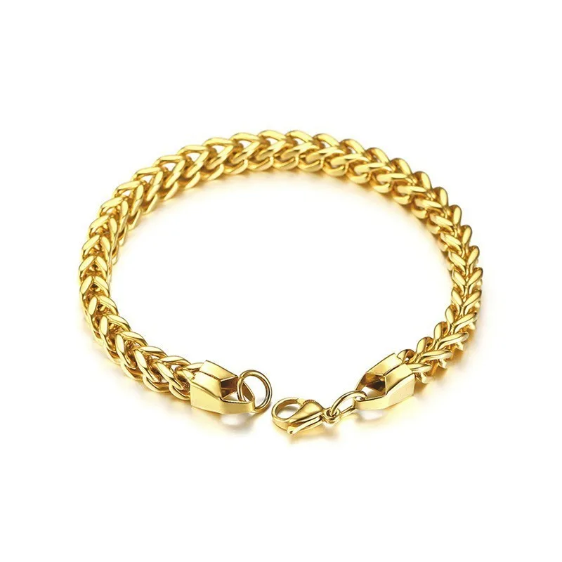 

Men's Stainless Steel Two-Sided Foxtail Link Chain Bracelet in Gold Tone 6mm 8.6 inch Hip Hop Homme Men Jewelry Accessories