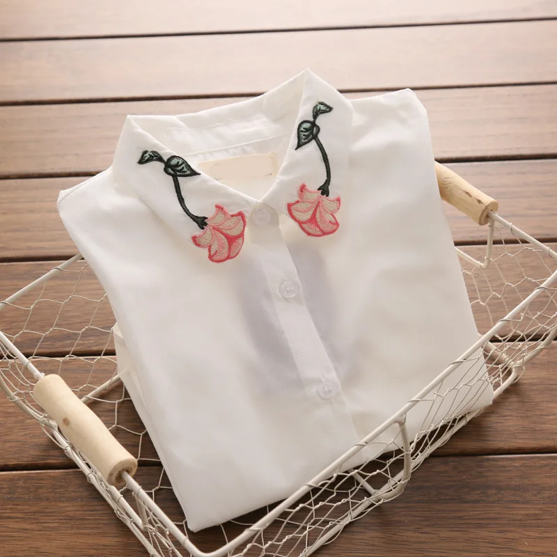 

2018 New Autumn Item Girl Brief Shirt With Embroidery Flower ON Collar