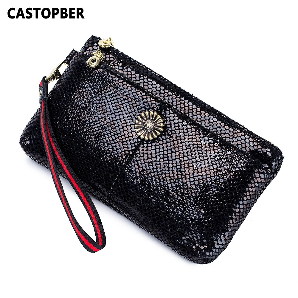 

Women Fashion Designer Serpentine Wallet Split Leather Day Clutches Long Purse Phone Bag Sun Flower Snake Pattern Ladies Wallets