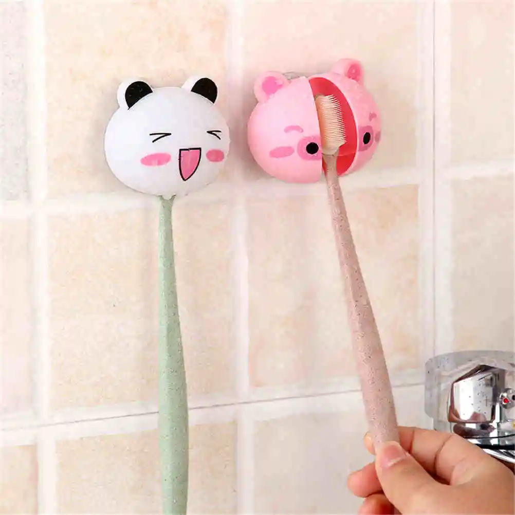 Cartoon sucker toothbrush holder 2018new cute suction hooks bathroom set accessories Eco-Friendly