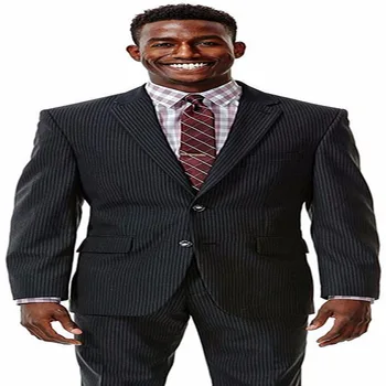 

Elegant Black Shadow Stripe Men Suits Tailored Fit Business Men Office Suits Groom Evening Party Wear Tuxedos 2017(Jacket+Pants)