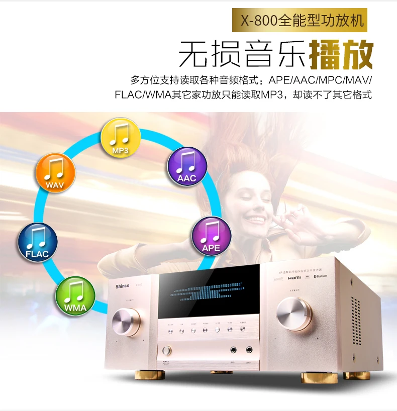 Shin-co X800 Профессиональный домашний кинотеатр усилитель мощности, bluetooth 5,1 канальный 900 Вт 4 K/3D аудио усилитель мощности
