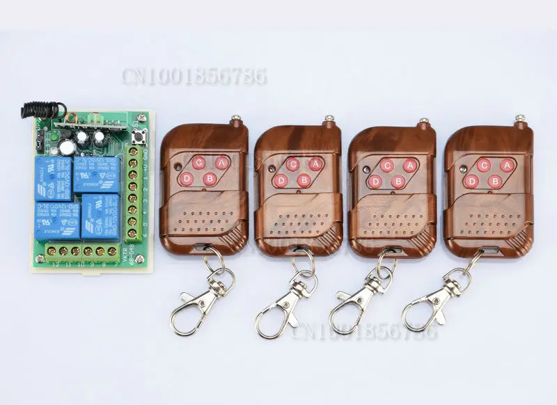 

DC12V 4CH 4Relay wireless remote control switch system1 receiver&4 transmitter Momentary/Toggle/Latched