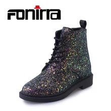

FONIRRA Women Ankle Boots Casual Bling Women Boots Autumn Glitter Lace up Boots Flat With Comfortable Women Boots 647