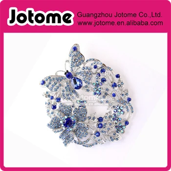 

New design wholesale Blue rhinestone Garland brooch with butterfly for wedding invitation