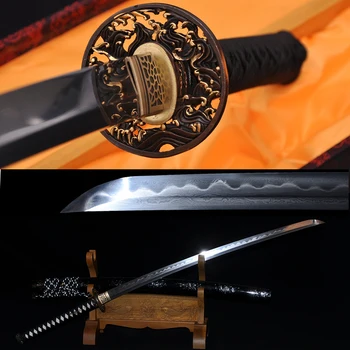

TOP QUALITY KATANA CLAY TEMPERED DAMASCUS JAPANESE SAMURAI SWORD FOLDED STEEL FULL TANG BLADE imported sageo saya wholesale