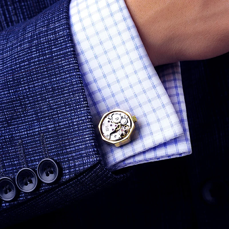 KFLK ювелирные изделия Запонки для рубашек для мужских фирменных наручных пуговиц золотого цвета Часы Механизм Запонки Высокое качество abotoadura